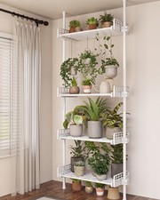 Bamworld Tension Rod Plant Stand Adjustable Hanging Plant Shelf Indoor picture