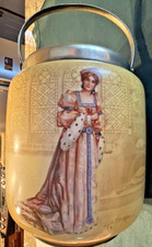 Antique Doulton Burslem Fringed Tapestry Biscuit Jar w KATHARINE from Shakespear picture