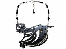 Tarina Tarantino Josephine Art Deco Crystal Statement Necklace Silver Black Rare picture