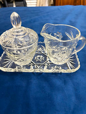 Anchor Hocking Early American Prescut Creamer & Sugar Set w/ Tray Lid, 4pc picture