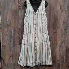 Maeve by Anthropologie Leslie Textured Stripe Dress 16 Button Front Linen Blend picture