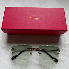 Cartier Rimless Rectangle Metal Eyeglasses Gold Green CT00628 56-18-142 picture