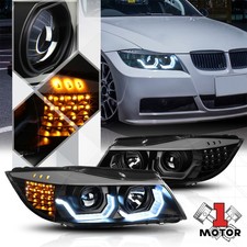 Black [DUAL 3D U-HALO] Projector Headlight LED Signal for 06-08 BMW E90 3-Series picture