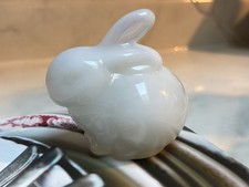 Vintage Fenton Art Glass White Opalescent Chubby Bunny Rabbit Figurine 3” picture