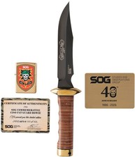 SOG 40th Anniversary Bowie LTE Stacked Leather AUS-8 Fixed Blade Knife S40BBX picture