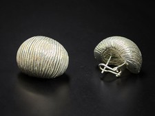 Italy Huge Ribbed Dome Omega Back Earrings Sterling Silver  Vintage Shrimp 9.7g picture