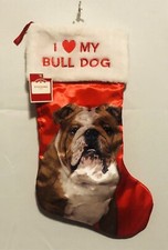I Love My Bull Dog Pet Puppy Dog Satin Christmas Santa Stocking Holiday Time New picture