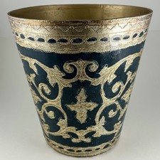 Vintage Italian Florentine Gold / Silver Gilt Blue Green Fleur-de-lis Waste Can picture