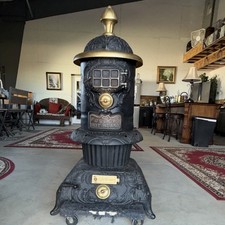 Foster Stove Co. Fosters Hot Blast 14 Antique Cast Iron Coal Stove Black Gold picture