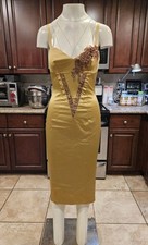 💥STUNNING MANDALAY Y2K Evening COCKTAIL DRESS Embellished Beaded CURRY Sz 6 picture