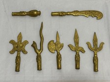 Antique Brass Miniature Tibetan Ritual Weapon Finials Vajra Trishula Kartika picture