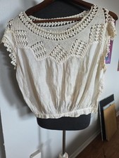 Antique Edwardian Crochet Lace Cotton Blouse Ivory Handmade Heirloom Repair picture
