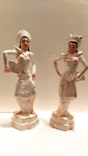 Two Ceramic Asian Women  Figurines - Gold and White picture