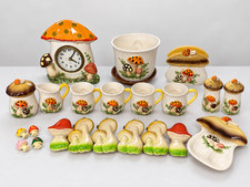 VTG 1970s Sears Merry Mushroom 21 Pc LOT Collection CLOCK PLANTER Mugs Wall Deco picture