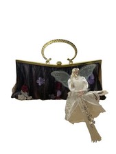 Vintage Black Mesh Fairy Themed Handbag With Gold Frame Unique Evening Bag picture
