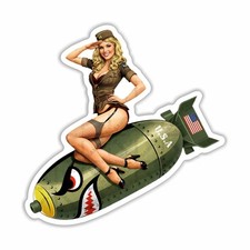 Vintage Pin Up Bomb Girl Sticker WWII Style Blonde Decal USA Nose Art picture