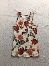 Maurices Tank Top Womens M Medium Beige Floral Rose Ribbed Crew Neck picture