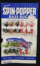 Vintage Worden's Spin-Popper Bass Bug Yakima Bait Co. Display Card With 11 Lures picture