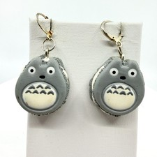 VTG Cute Totoro Macaron Dangle Earrings Anime Kawaii Grey Polymer Clay Novelty picture