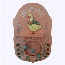 Vintage Folk Art Goose Door Bell Chime Pink Wooden Welcome Wall Plaque Floral picture