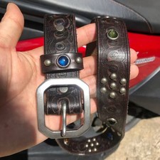 RRL Double RL Tooled Studded Gemstone Western Brown Leather Belt Vintage Size 34 picture