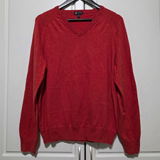 J.Crew Mens Red Orange Cotton Cashmere Soft V-Neck Pull Over Sweater Soft Cozy M picture
