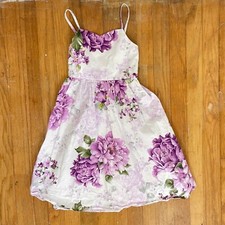 Flofallzique Dress Girls Size 6 Cotton White Purple Floral Print Sleeveless picture