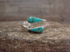 Native American Sterling Silver Turquoise Inlay Adjustable Ring - Nastacio picture