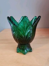 Fenton Two Way Candle Holder Green Tulip Textured Art Glass Vintage Pretty picture