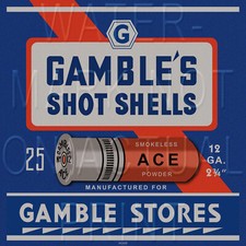 Reproduced Vintage Gambles ACE Shot Shells label on Graphic Canvas. picture