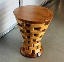 Vintage Organic Handcrafted Heavy Solid Teak Wood Lattice Side Table / Stool picture