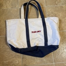 Vintage Trader Joe’s Canvas Tote Bag Boat Style Old Logo Grocery Large picture