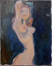 Boudoir Fauvist Figure Gothic Oil Painting on 16”x20” Canvas Original Signed picture