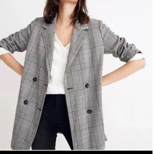 Madewell Caldwell Double Breasted Blazer Preppy Plaid Oversized Academia XS picture
