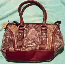 VTG Fossil Maddox Python Snakeskin Embossed Leather Satchel Handbag Bag Brown  picture