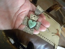 Rocki Gorman Sterling Cross w/Green Stone Heart Pendant 3