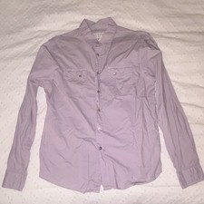 GUESS Men's L Regular Solid Woven Cotton Button-Front Shirt Pockets Purple picture