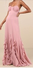 Lulus Priela Pink Ruffled Lace-Up Maxi Dress Size XS NWT picture