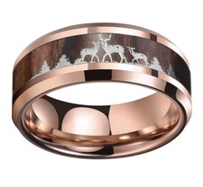 Ebay Wedding Ring Men 8mm RoseGold Hunter Deer Family Stag Hunting Tungsten Band picture