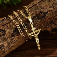 Collar con Crucifijo ® Cadena de Oro 14K Para Hombre y Mujer Unisex Joyería Fina picture