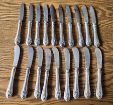 Vintage 1904 Oneida Flower De Luce 9 Butter Paddle Knives and 10 Fruit Knives.   picture