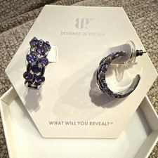 Never Just Pretty ER55219 Dark Purple CZ & Topaz Hematite Plated Hoop Earrings picture
