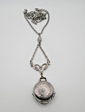RARE Vintage Signed ART Etched Silver Tone Round Double Locket Necklace 24” picture