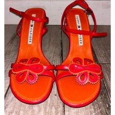 VTG Y2K Tommy Hilfiger Orange & Red Flower Kitten Heels - Never Worn Size 5.5 picture