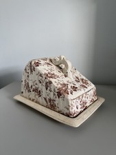 Large Antique 1890s English Victorian Brown Transferware Cheese Butter Dish picture