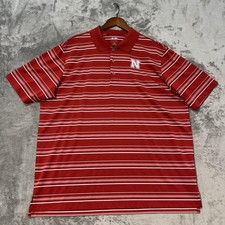 Nebraska Cornhuskers Polo Shirt Mens XL Red Striped NCAA Golf Adidas Puremotion picture