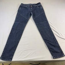 Touch Me Womens Dark Wash Moto Skinny Jeans Ribbed Knee Panels Size 9/10 Indigo picture