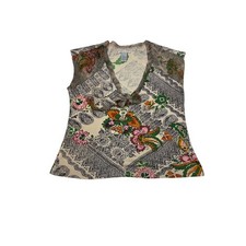Alberto Makali Womens Large Paisley Floral V-Neck Ruffle Sleeveless Knit Top picture