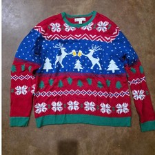 Jolly Sweaters Funny Ugly Christmas Sweater Mens XL Reindeer Roasting Beer Mugs picture