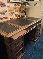 Vintage Sligh Furniture Leather Top Mid Century Modern Campaign Executive Desk picture